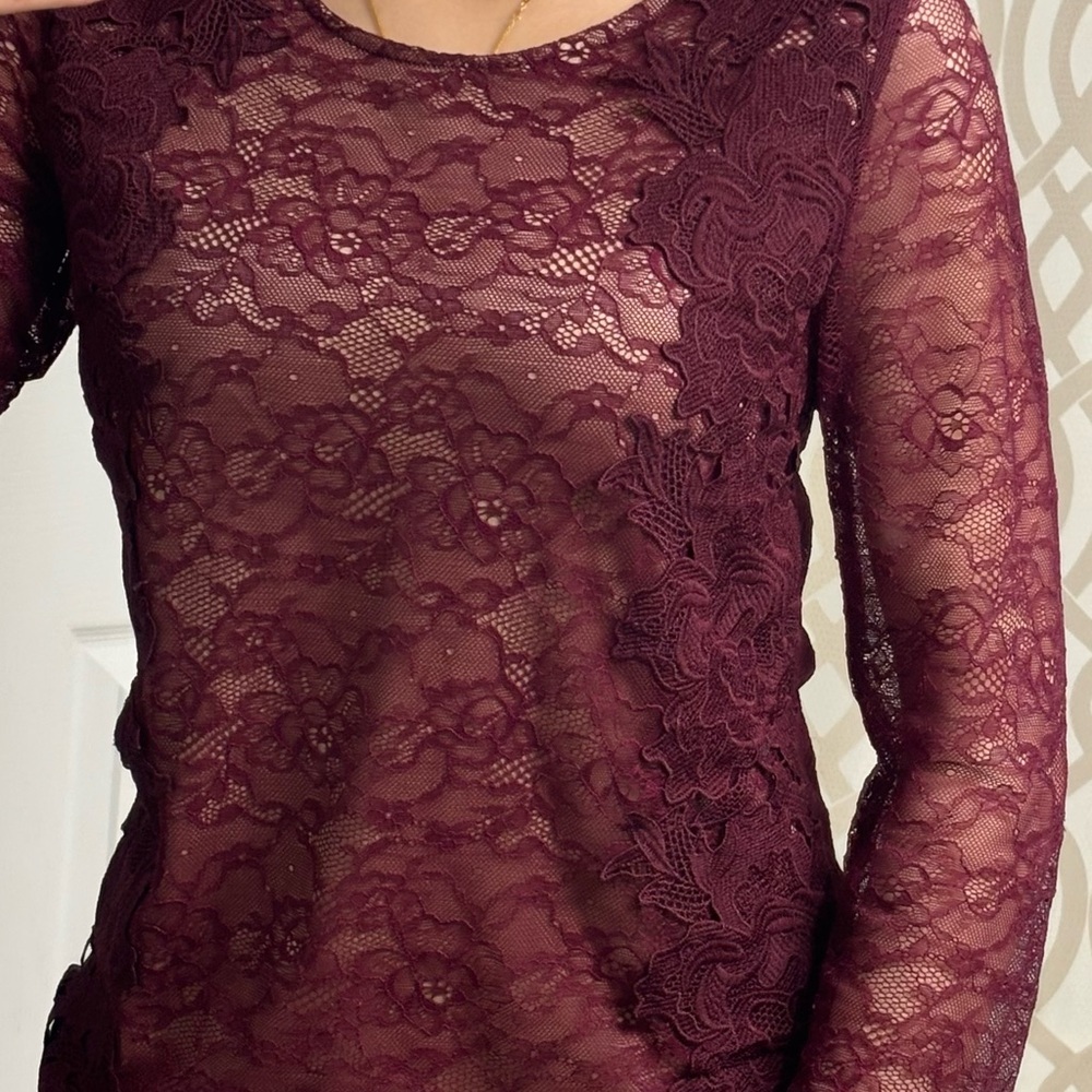 Anthropologie Sunday in Brooklyn Anthro Ardith Maroon Lace Top S